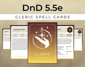 クレリック呪文カード - 2024 5.5E 互換 - 印刷可能な PDF レベル 0-9