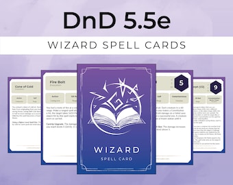 Wizard Spell Cards - 2024 5.5E Compatible - Printable PDF Level 0-9