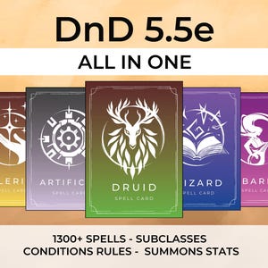DnD 2024 - 5.5e TODAS las cartas de hechizo - Manual del jugador 2024 - PDF imprimible Nivel 0-9