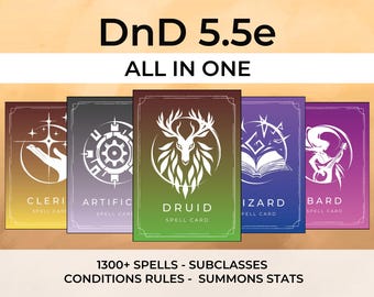 DnD 2024 - 5.5e ALL Spell Cards - Spelershandboek 2024 - afdrukbare pdf, niveau 0-9