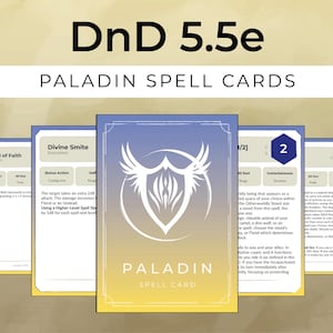 Paladin Spell Cards - 2024 5.5E Compatible - Printable PDF Level 0-5