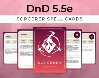 Sorcerer Spell Cards - 2024 5.5E Compatible - Printable PDF Level 0-9
