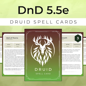 Druid Spell Cards - 2024 5.5E Compatible - Printable PDF Level 0-9