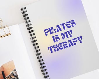 Pilates es mi terapia, cuaderno espiral de pilates, regalos para ella, regalo para instructor de pilates, diario, bonito cuaderno azul de pilates, diario de fitness