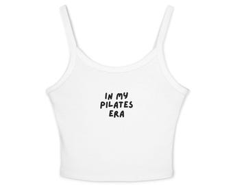 Minimale witte bijgesneden tanktop voor vrouwen, pilatestank, crop top met spaghettibandjes, gymoutfit, clean girl esthetiek, yogatop
