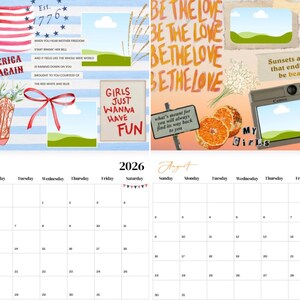 May include: A decorative calendar for July and August 2026, featuring patriotic and inspirational imagery. The design includes an American flag, cowboy boots, and the text "MAKE AMERICA COWBOY AGAIN." Other elements include oranges, a camera, and the phrase "BE THE LOVE."