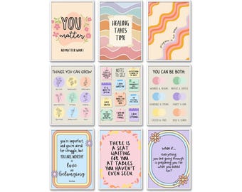 Set von 9 Therapist Office Decor Bundle Counselling Office Wall Art druckbare Zitate Mentale Gesundheit Poster Psychoologie Galerie Wandkunst