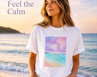 Pastel Ocean Shirt, Beach Graphic Tee, Aesthetic Sea Art, Gift for Her, Coastal Color Top