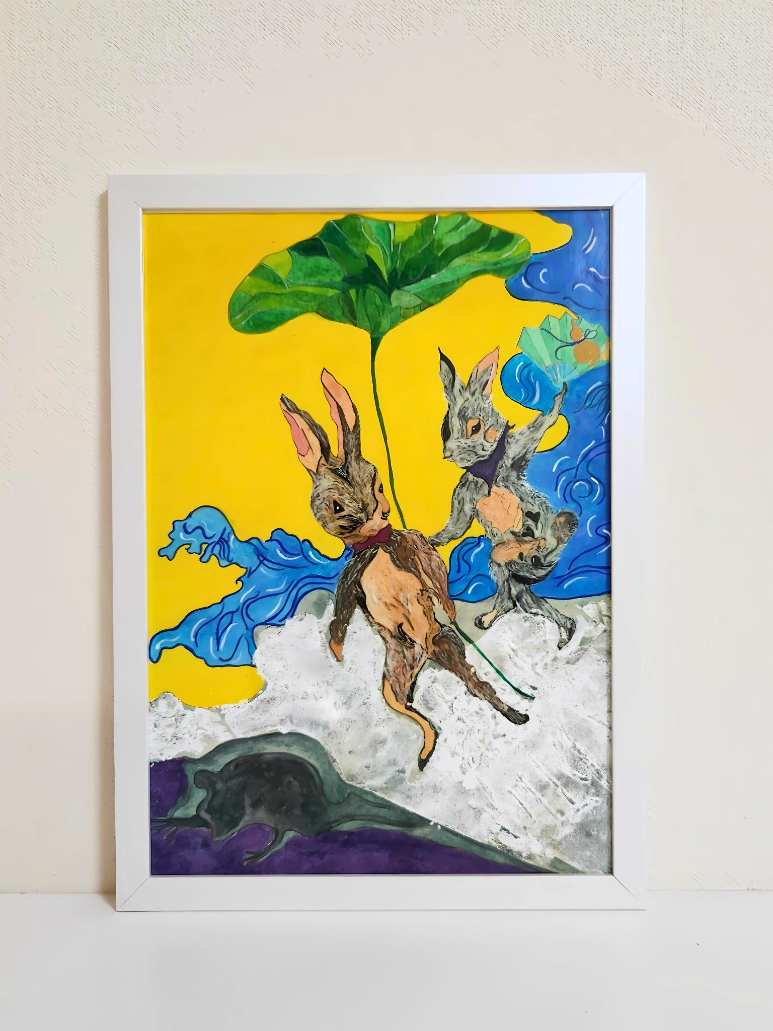 Choju Jinbutsu Giga 鳥獣戯画スタイルのおどけた絵: ウサギとカエルの