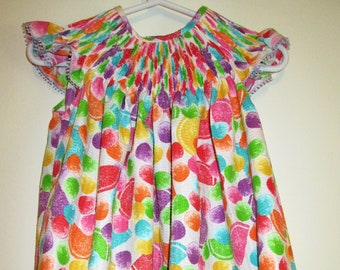 Ready to Smock Fruit and Gumdrops Girl's Bishop Style Dress or Bubble - Two colors to choose from