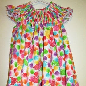 Ready to Smock Fruit and Gumdrops Girl's Bishop Style Dress or Bubble - Two colors to choose from