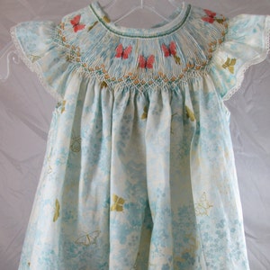 Bishop Dress, Hand-Smocked, Size 4,  Cotton with Butterflies