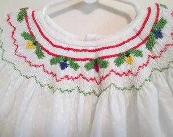 Christmas Bishop Dress, Hand-Smocked, Size 3, White
