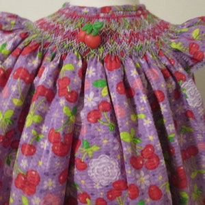 READY TO SMOCK Bishop Dress, Purple with Cherries Tutti Frutti