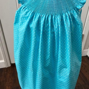 Cotton Turquoise with White Dots Ready to Smock Dress or Bishop image 3