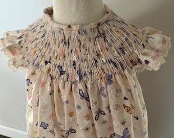 Ready to Smock Girl's Bishop Dress or Bubble - Butterfly Eyelet Print - Size 4 ONLY