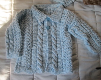 Knitted Two Piece Baby Set - Light Blue