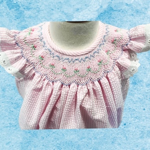 Ready to Ship! Baby Bishop Bubble , Hand-Smocked, Seersucker Stripe, size 12 months