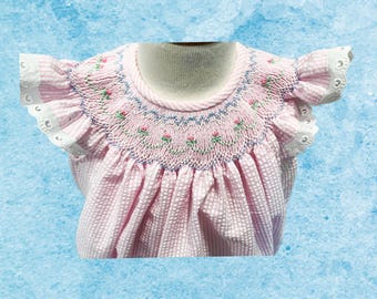 Baby Bishop Bubble , Hand-Smocked, Seersucker Stripe, size 12 months