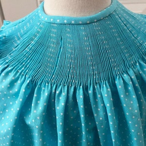 Cotton Turquoise with White Dots Ready to Smock Dress or Bishop image 1