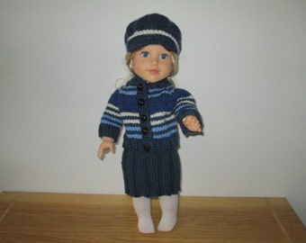 18" Doll 3 Piece Knitted Outfit - Blue