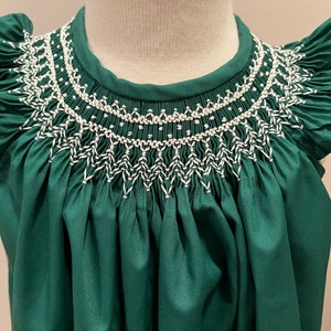Ready to Ship! Hand Smocked Bishop Dress in Hunter Green Broadcloth, size 18 months