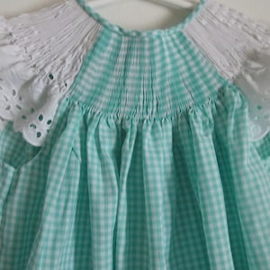 Bishop Dress - Ready-to-Smock, Girl - Turquoise Gingham with White Angel Sleeves