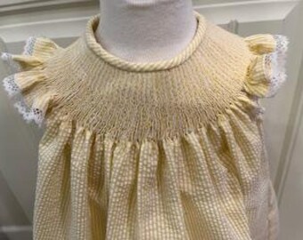 Ready to Smock Girl's Bishop Dress or Bubble - Striped Seersucker