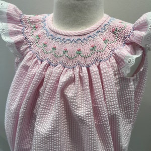 Robe baby Bishop ou boule, smockée à la main, rayure seersucker, taille 3 mois à 3 ans image 7