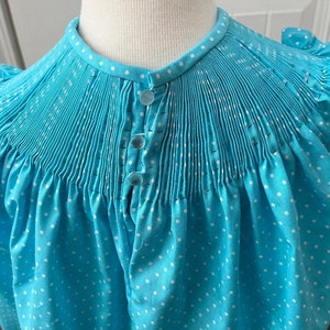 Cotton Turquoise with White Dots Ready to Smock Dress or Bishop image 2