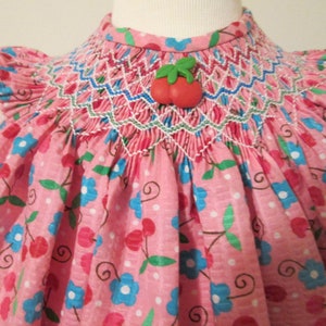 Ready to Ship! Pink and  Cherries Girl&#39;s Smocked Bishop Style Dress, Size 18 months