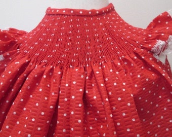 Ready to Smock Dress or Bubble - Bright red with white polka dot Tutti Frutti, Size 6M or 12M