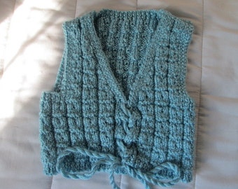 Baby Vest, Hand Knitted, Size 12 Months, Soft Teal
