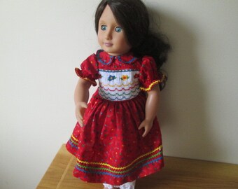 Doll Dress 18" Doll Hand-Smocked, Red with Stars WITH BONUS!