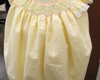 Baby Bishop Bubble , Hand-Smocked, Yellow and White Seersucker Stripe, Size 2