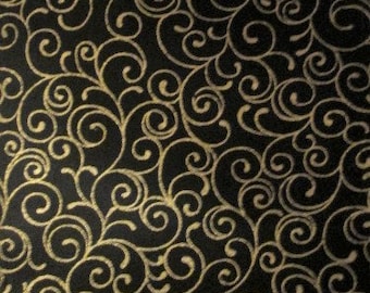 Black and Gold Fabric, 7 partial yard prints to choose from