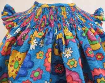 READY TO SMOCK Bishop Dress, Bright Floral Plisse Fabric, sizes 12 or 18 months only