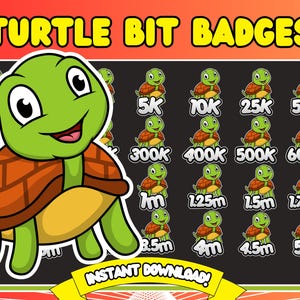 Turtle bit badges Twitch Turtle bit badges Tortoise Bit badges Animal emotes Animal bit badges Turtle emote Cute Turtle bit badge Bit Badges