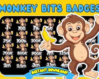 Monkey Twitch Bit Badges, Animal Emotes (Digital Download)