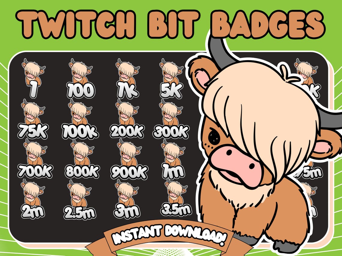 Cow Bit Cute Highland Cow Twitch Bit Badges, Animal Emotes (digital Download ...