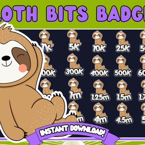 Sloth bit badges Twitch sloth bit badges sloth emotes cute emotes cute bits badges cute sloth emotes twitch animal emotes cute animal badges