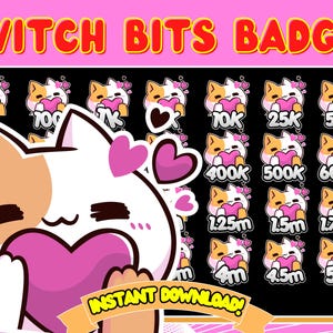 Cat bit badges Twitch cat bit badges animal Bit badges cute emotes cute bit badges heart emotes discord emotes twitch heart bit badge
