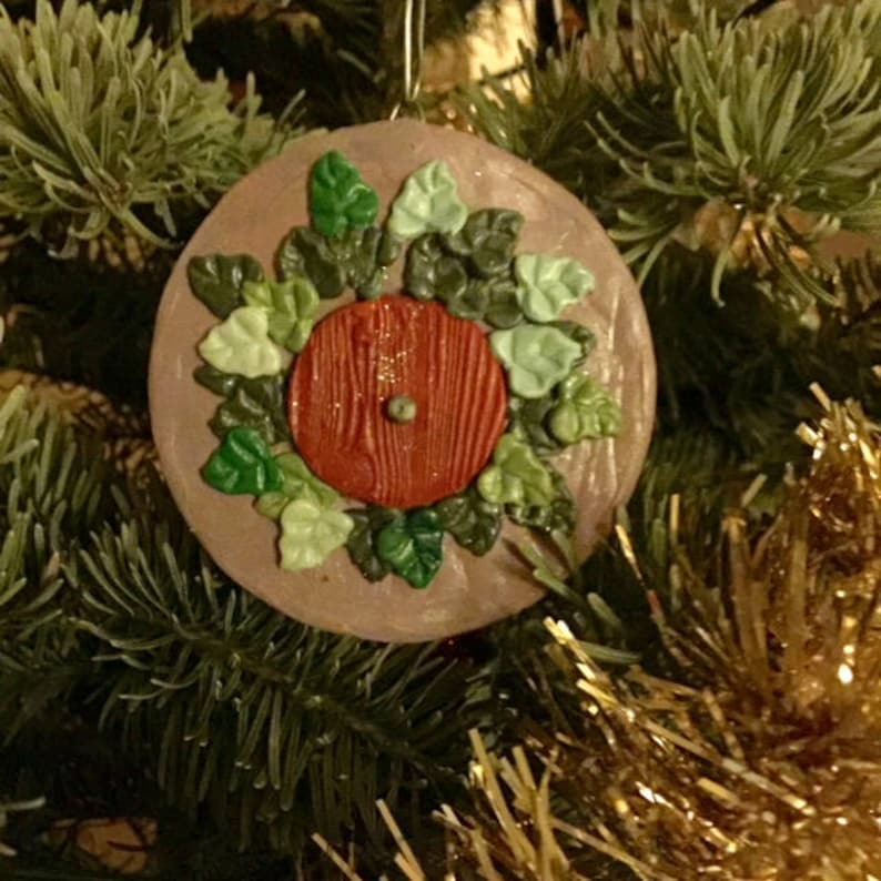 Santa/'s Elf Door Hobbit Door Handmade Christmas Tree Ornament Fairy Door Polymer Clay Hanging Pendent