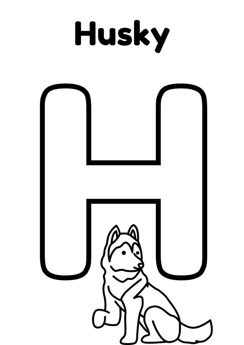 Husky M Lettering Alphabet Coloring Pages for Kids - Animals and Letters - PDF F4 ...