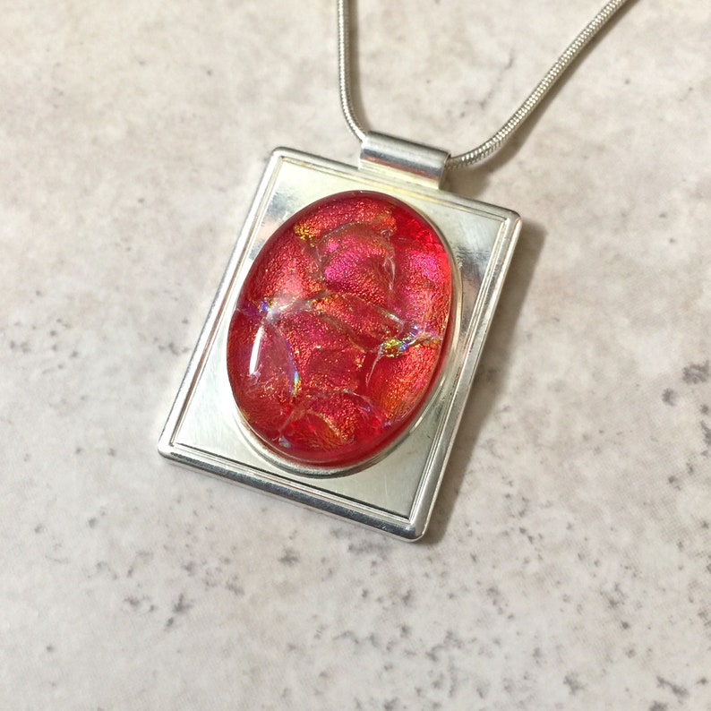 Dichroic Fused Glass Pendant and Necklace Silver Plated Etsy