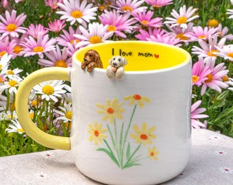 Custom Pet Mug with 3D Dog/Cat Figure Handmade Ceramic Mug Peekaboo Pet Mug Memorial Gift for Pet Lovers Personalized Pet Mug Coffee Cup