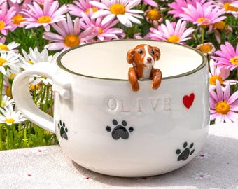 Custom Pet Mug with 3D Dog/Cat Figure Handmade Ceramic Mug Peekaboo Pet Mug Memorial Gift for Pet Lovers Personalized Pet Mug Coffee Cup