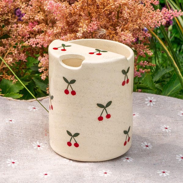 Cherry Travel Mug, Handmade Pottery Mug, To Go Ceramic Tumbler, Hand-painted Sip Mug, Coffee Cup Sip Mug Mother's Day Gift for Her