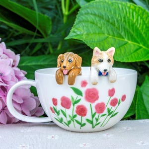 Flower Pet Mug with 3D Dog/Cat Figure Handmade Ceramic Custom Peekaboo Pet Mug Memorial Gift for Pet Lovers Personalized Pet Mug Coffee Cup