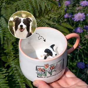 Custom Pet Mug, Handmade Ceramic Mug, Personalized Dog/Cat Mug Coffee Cup with Pet Figurine, Peekaboo Pet Mug, Memorial Gift for Pet Lovers